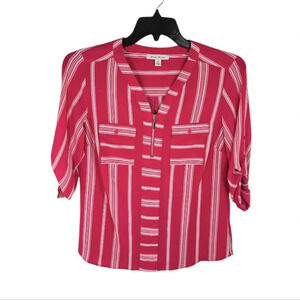 {Studio Works} Womens Pink Striped Roll Tab Long Sleeve Blouse - Size Medium